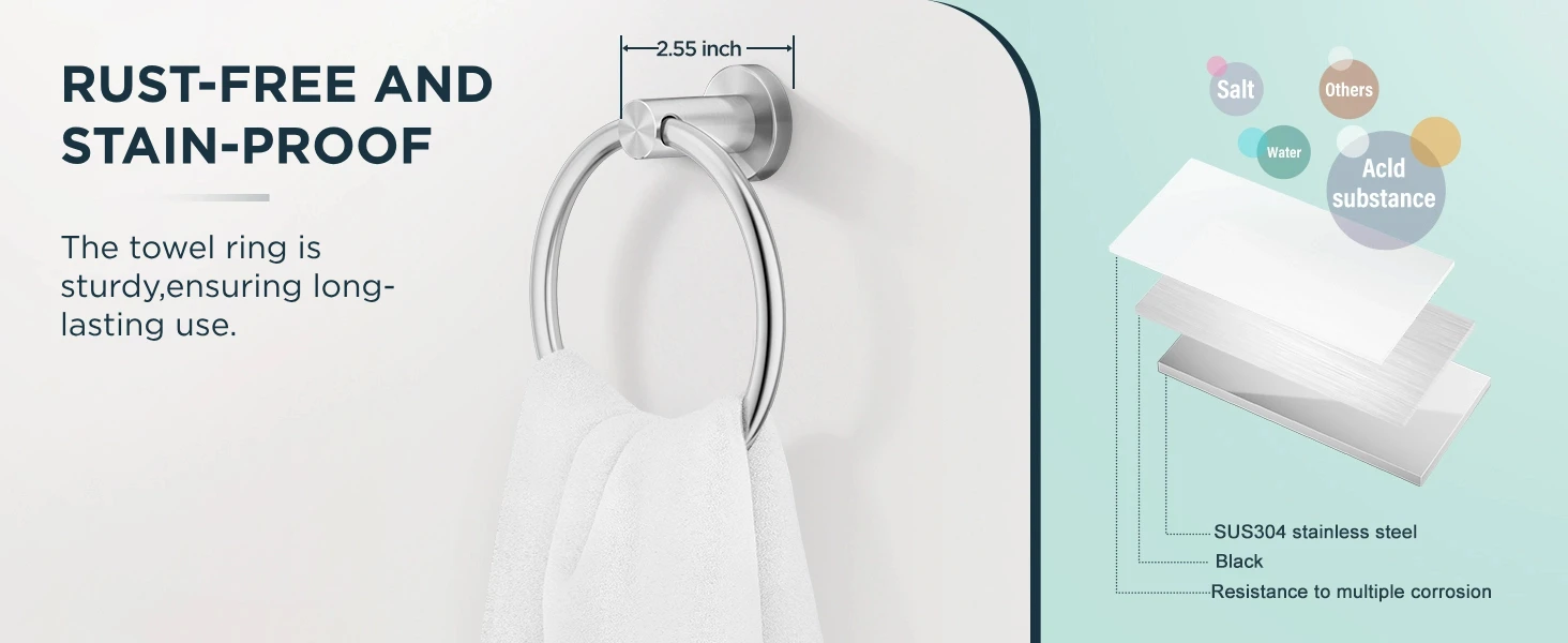Badezimmer-Handtuchringhaken, Hardware-Zubehör, Aufbewahrungshalter, Handtuchhalter aus Edelstahl 304, moderner runder Handtuchhalter – Detail 3