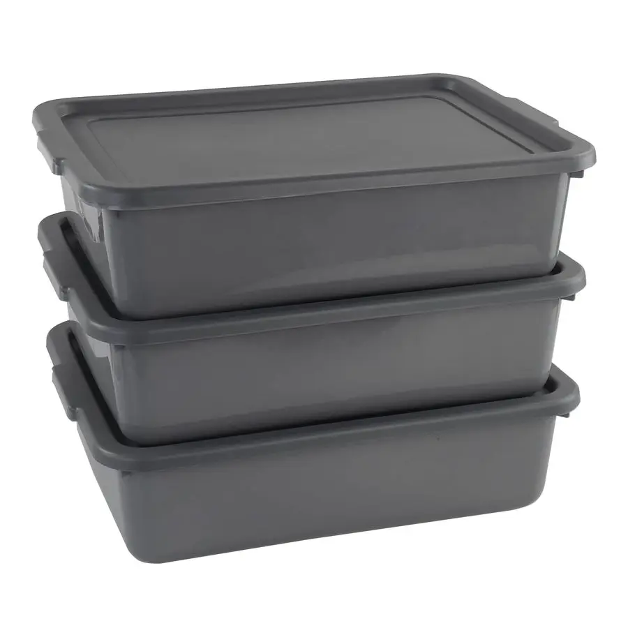 

13 L Plastic Commercial Bus Tub, Gray Bus Box with Lid