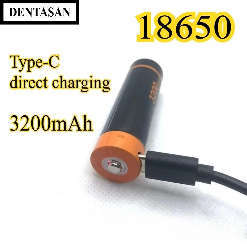

18650 3,7 В, 3200 мАч, литиевая батарея типа C с прямой зарядкой и индикатором зарядки, подходит для фонарика, вентилятора, фары