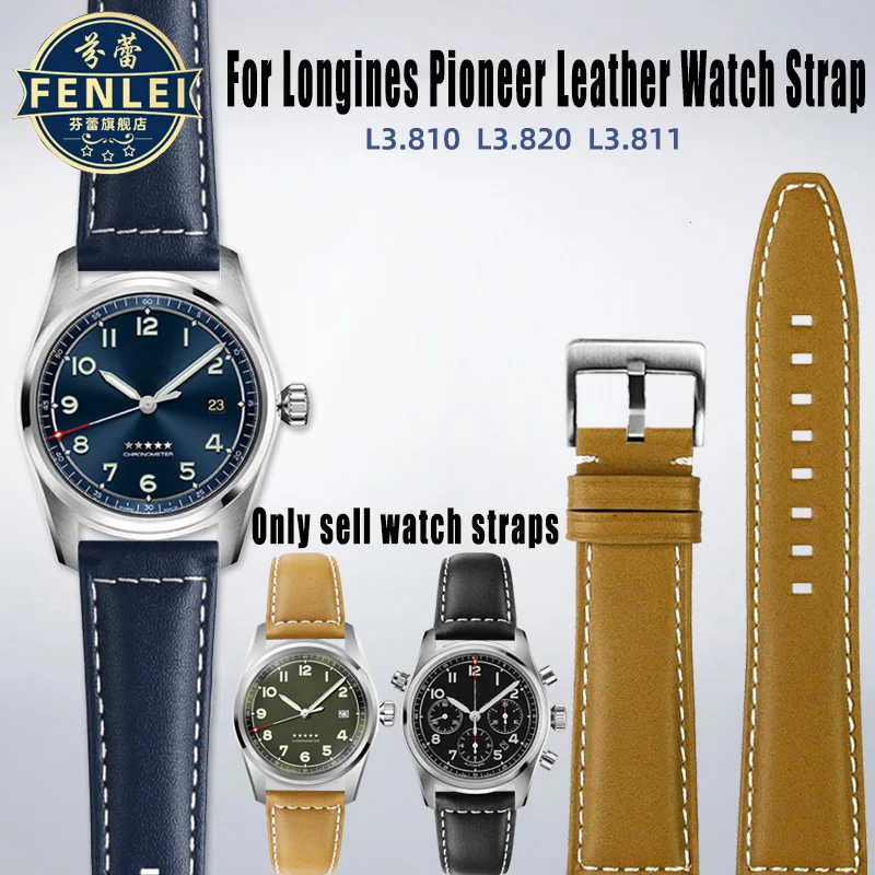 Cow Leather Watch Band For Longines Pioneer pilot Time Watch Strap Waterproof L3.812.4 L3.82.4 811 Cowhide Bracelet 21mm 22mm