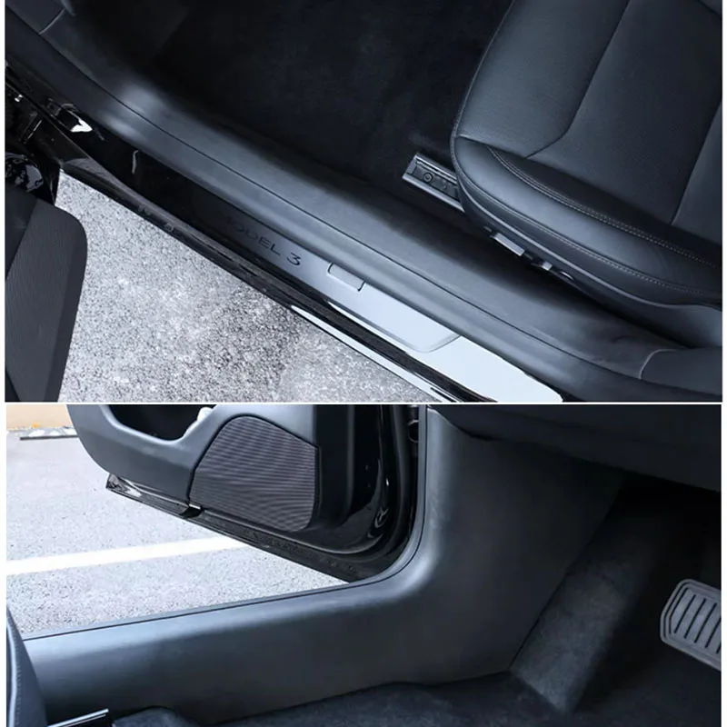 For Tesla Model 3 2024 Highland Door Sills Plate Cover Rear Door Entry Carpet Protector &Under Seat Floor Surround Anti-Kick Pad