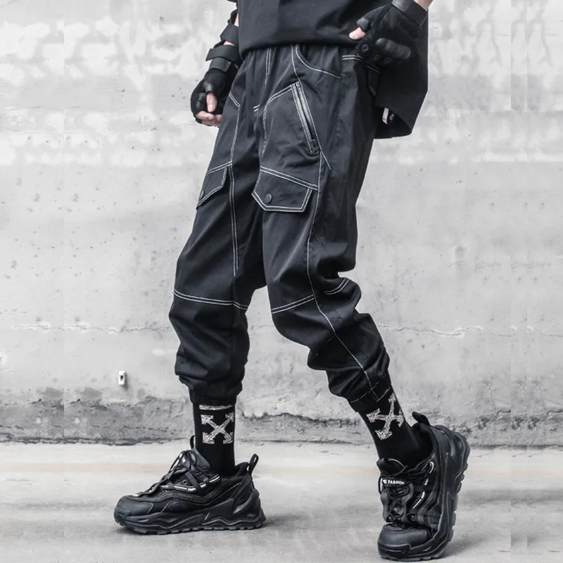 Summer New Jiming Thread Binding Functional Overalls Men's Fashionable Dark High Street Loose Small Foot Casual Pants