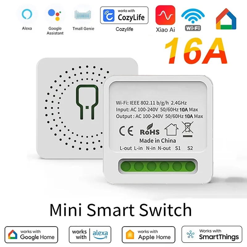 

16A Tuya WiFi Mini Smart Timer Switch Life APP 2-стороннее управление Модуль автоматизации умного дома Прерыватель Работа для Alexa Google Home