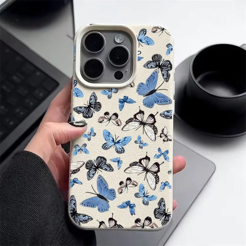 

Чехол для телефона с бабочками для iPhone 17 Air 16 15 14 Pro Max 13 12 Pro Max 11 17 16e, противоударный мягкий силиконовый чехол с текстурой кожи