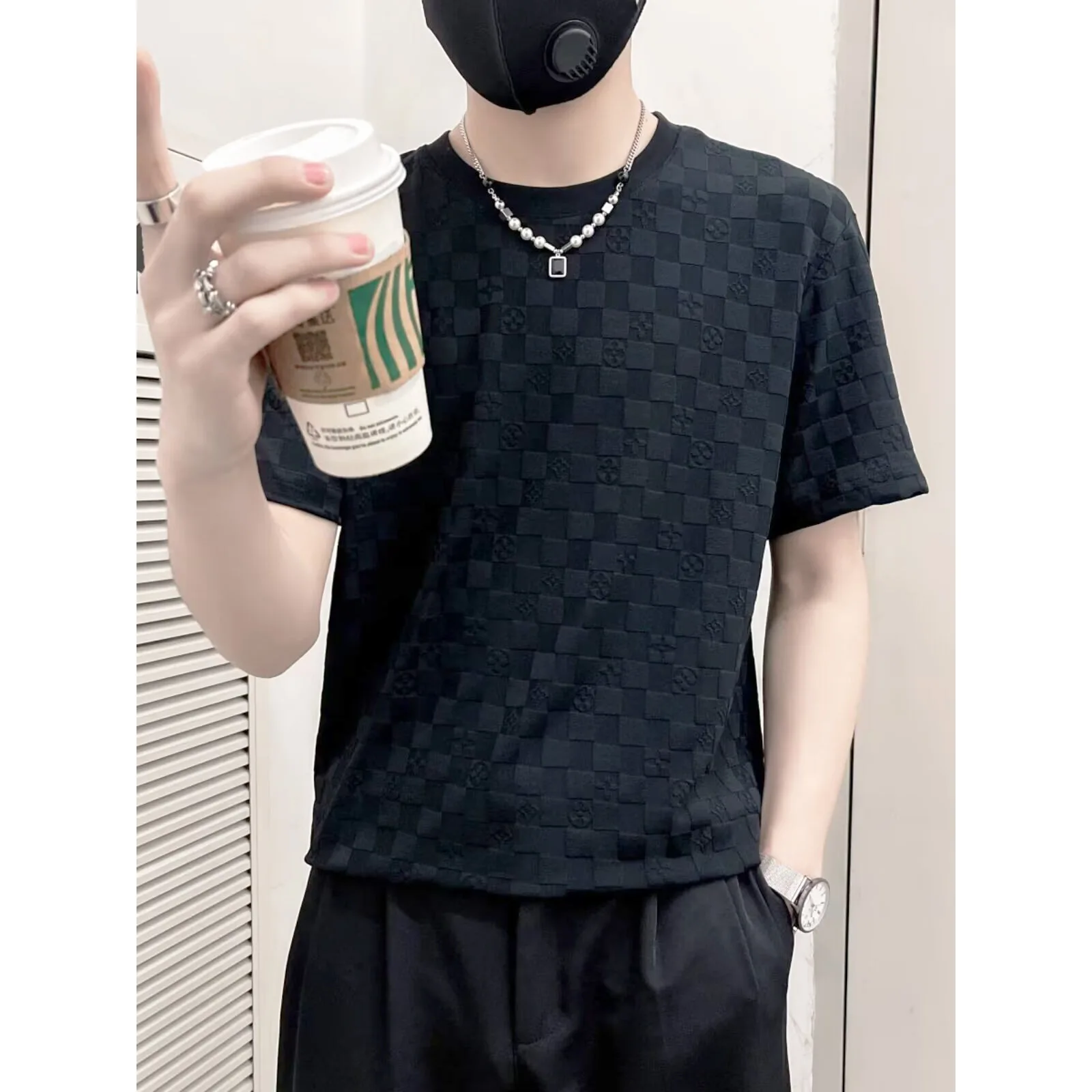 Summer Ice Silk Cooling Quick-Dry British Slim Short Sleeve T-Shirt Men's Streetwear Business Casual Top