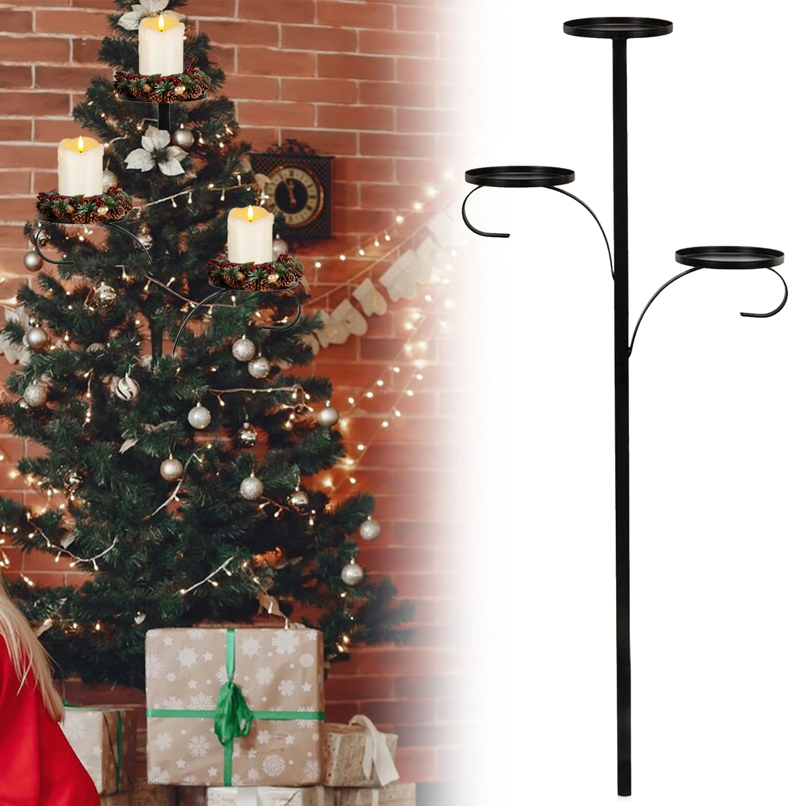 Black Triple Tree Topper Candelabra Tree Topper Shelf for Christmas Tree 3 Tier Candle Holder Indoor Bedroom Kitchen