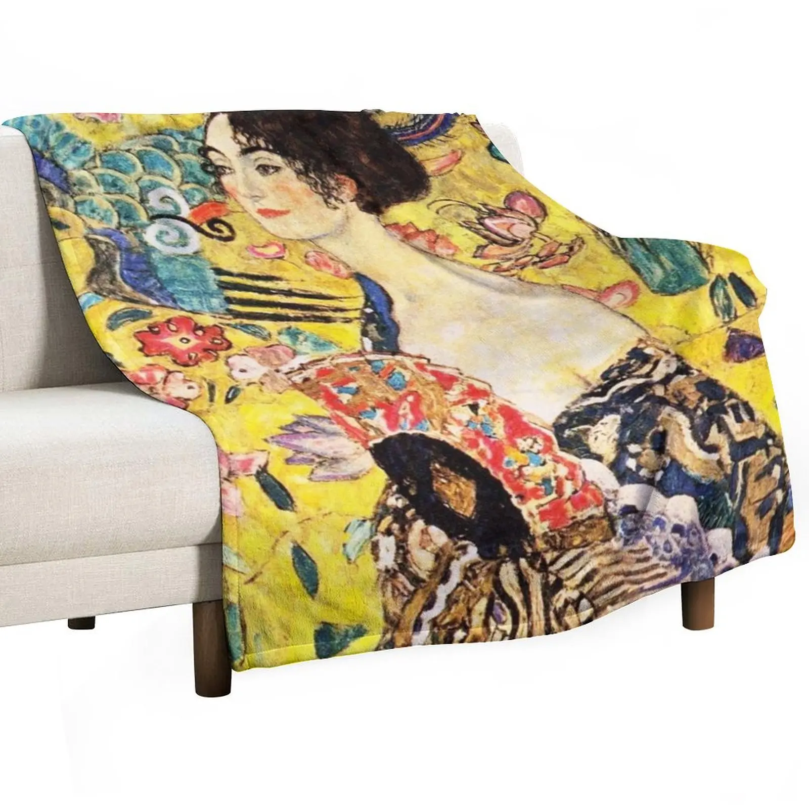 HD. Lady with fan, by Gustav Klimt . HIGH DEFINITION Throw Blanket Weighted anime For Sofa Thin Baby Blankets