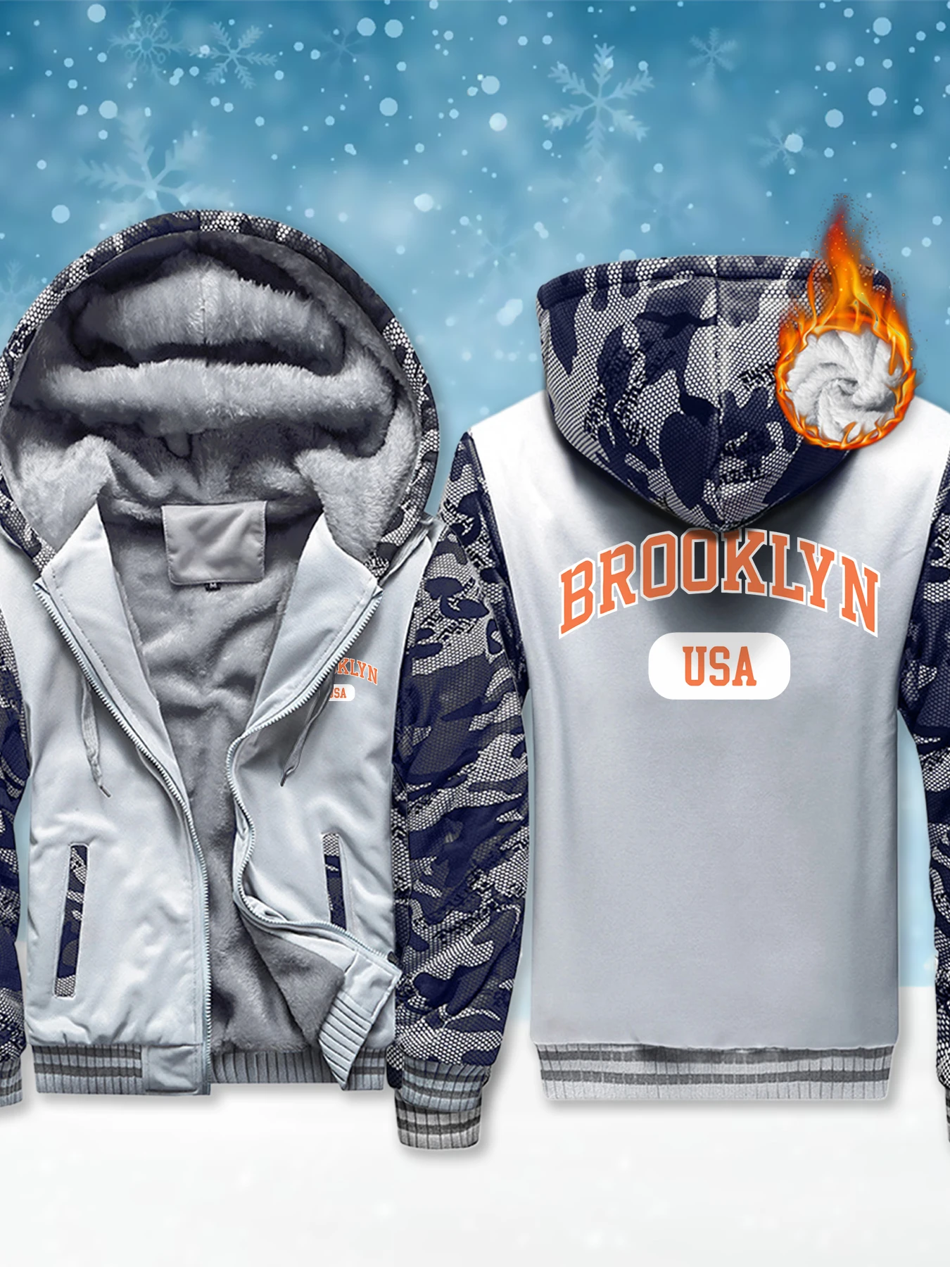 

Brooklyn USA Art Word Printed Мужская толстовка Теплое пальто высокого качества Уличная зимняя уличная одежда Мягкие флисовые тяжелые толстовки