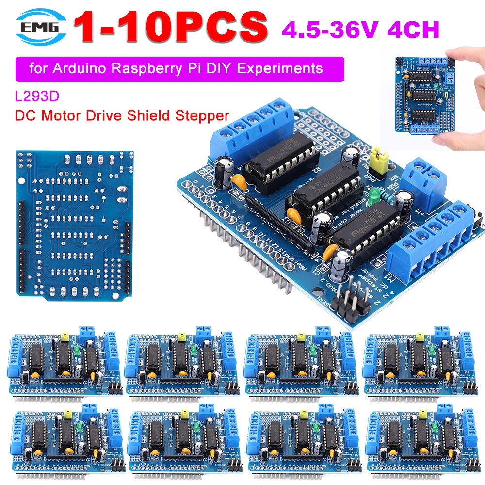 1-10pcs L293D Motor Driver Shield Module 4.5-36V 4CH Motor Drive Expansion Board for Arduino Raspberry Pi DIY Experiments