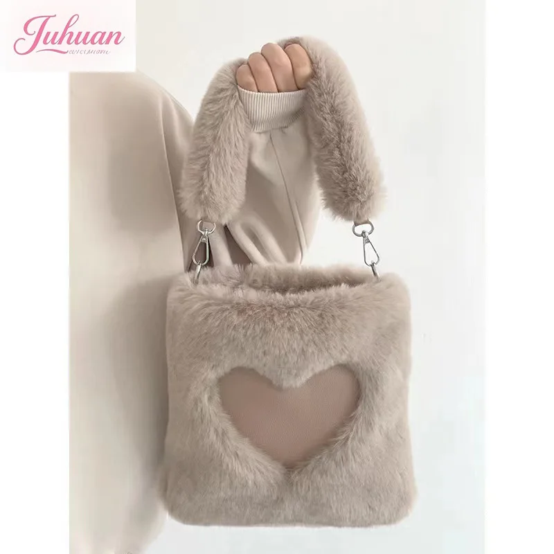 

Winter Plush Bags Women 2025 New Popular Versatile Messenger Bag Sweet Cute Love Single Shoulder Underarm Fluffy Bucket Bags