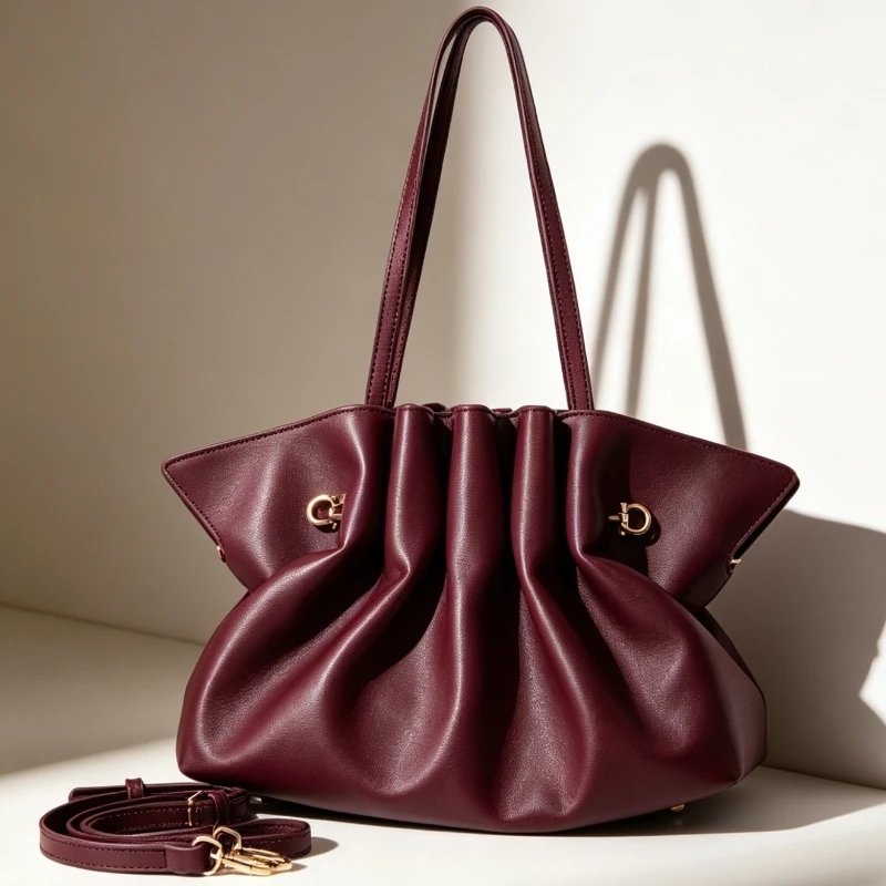 

New Large-capacity Pleated Pu Leather Shoulder Bag for Women Vintage Daily Business Commuting Tote Bag with Magnetic Buckle
