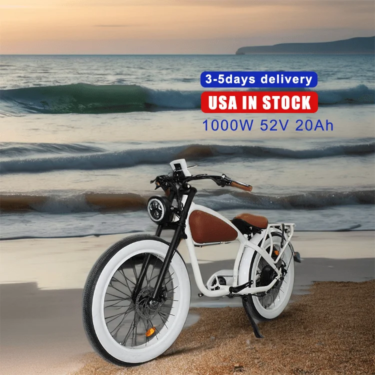 Beach Fat Tire Electric Bike 26 Inch Fat Tire Chopper Ebike Pedal Alloy Frame Vintage Cruiser Ebike