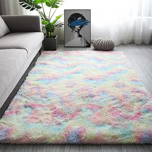 VIKAMA Modern Simple Tie-Dye Silk Wool Floor Mats Non-Slip Living Room Bedroom Stain-Resistant Carpet Home Decoration