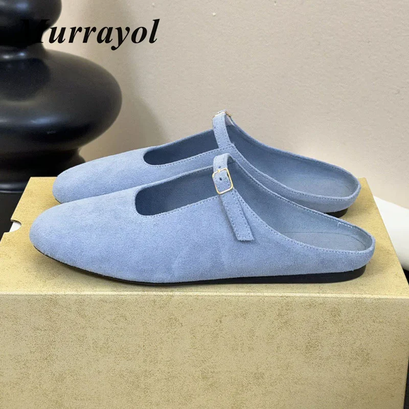 Slippers Suede Closed Toe Flat Bottom Women Slippers Lazy Mules Sandals Spring Summer Outdoor Vacation  Shoes Zapatos De Mujer