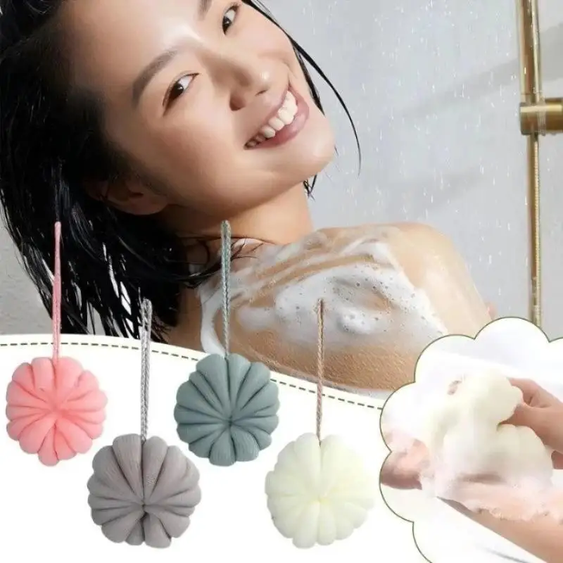 Pumpkin Shaped Bath Loofah Sponge With Extra Thick Soft Mesh Durable Hanging Rope For Daily Home Shower Bathing Use