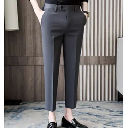 Pantalones de negocios para hombre, pantalón de ocio coreano, largo, ajustado, recto, para pies pequeños, primavera y verano, D0060
