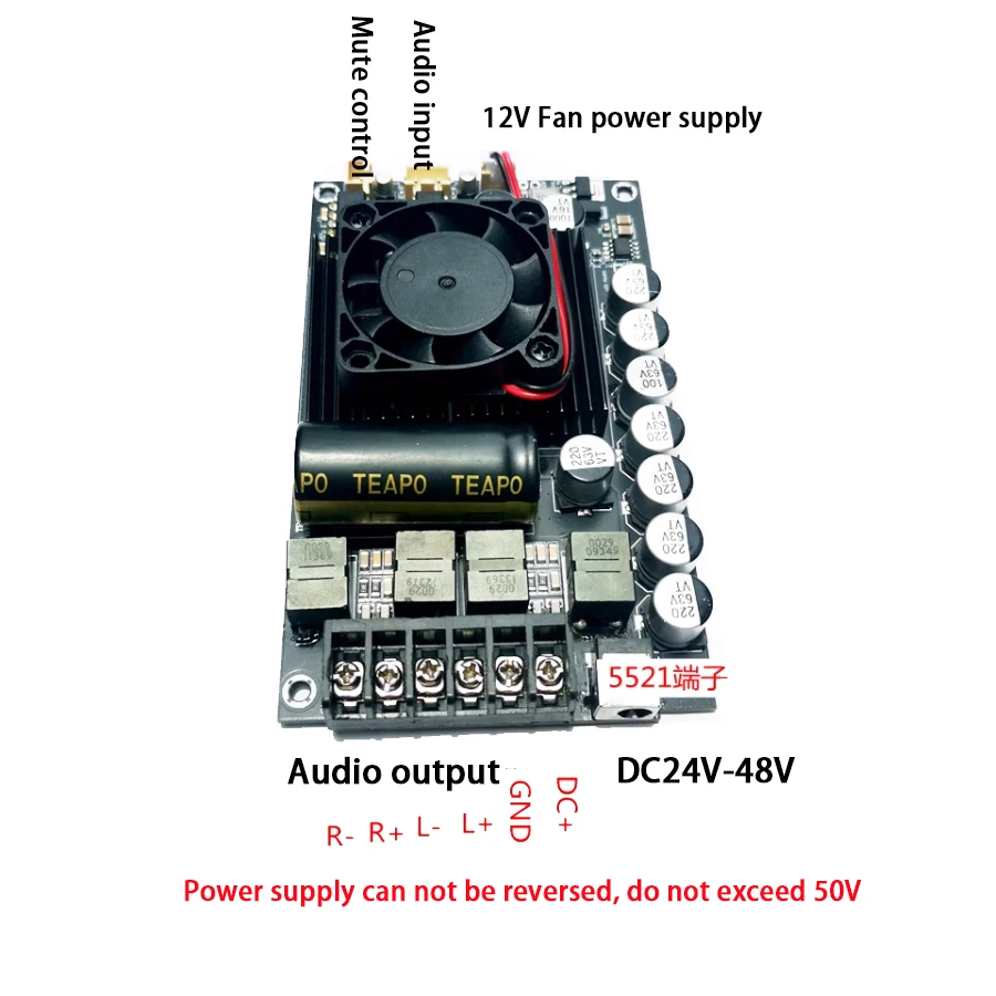 TPA3255 2x300W Stereo HIFI Digital Power Amplifier Board with Fan 600W Class D Audio Sound Amp for Car Speaker Subwoofer