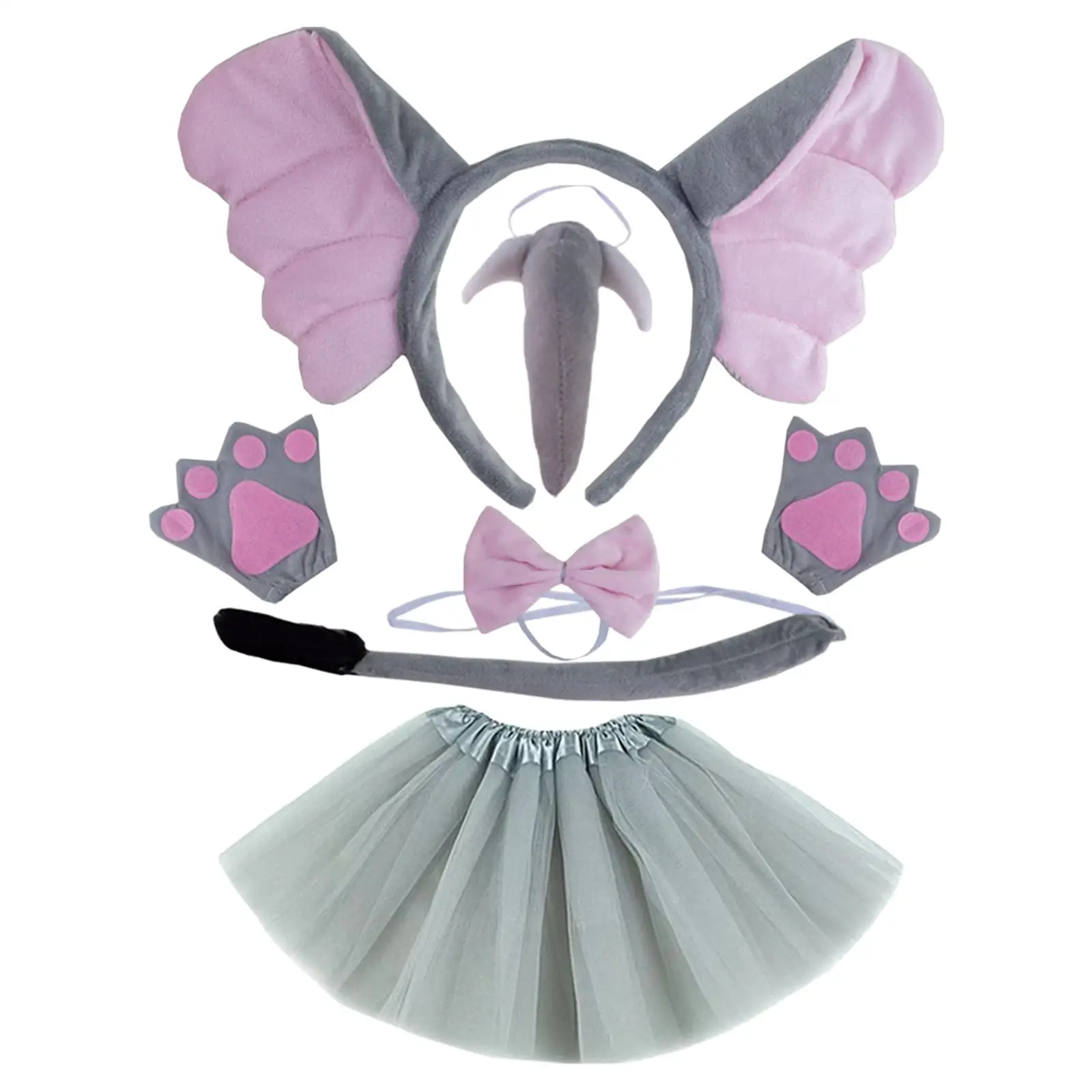 ชุดแต่งกายสัตว์ครบชุด หูช้าง ที่คาดผม โบว์ผูกคอ หาง สำหรับเล่นบทบาทสมมติ อุปกรณ์ประกอบฉากถ่ายภาพ และงานปาร์ตี้