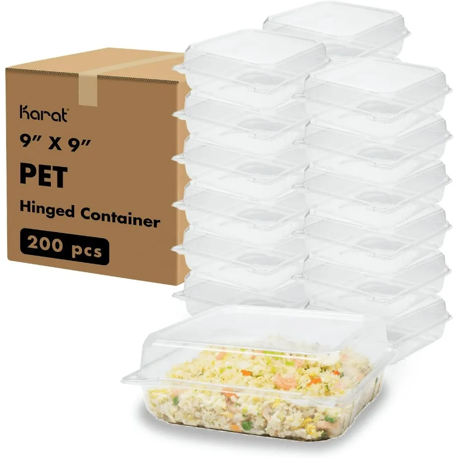 Karat Clamshell Take Out Food Containers [9.3x8.6 200 ct] Durable Stackable CrackResistant To Go Boxes for Restaurant Takeout C