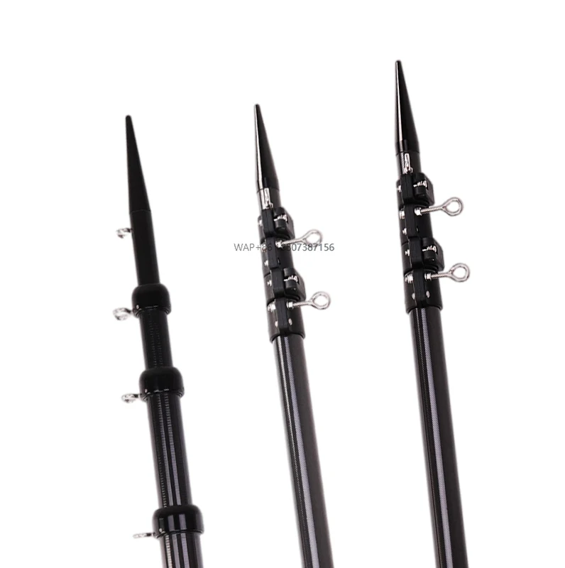 Ocean fishing rod with carbon fiber telescopic outriggers and bait holder