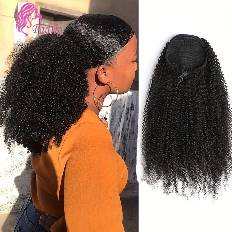 Afro Kinky Curly Pferdeschwanz Echthaarverlängerungen Kordelzug Wrap Around Pferdeschwänze Clip In Echthaarverlängerungen Indisches Remy Haar