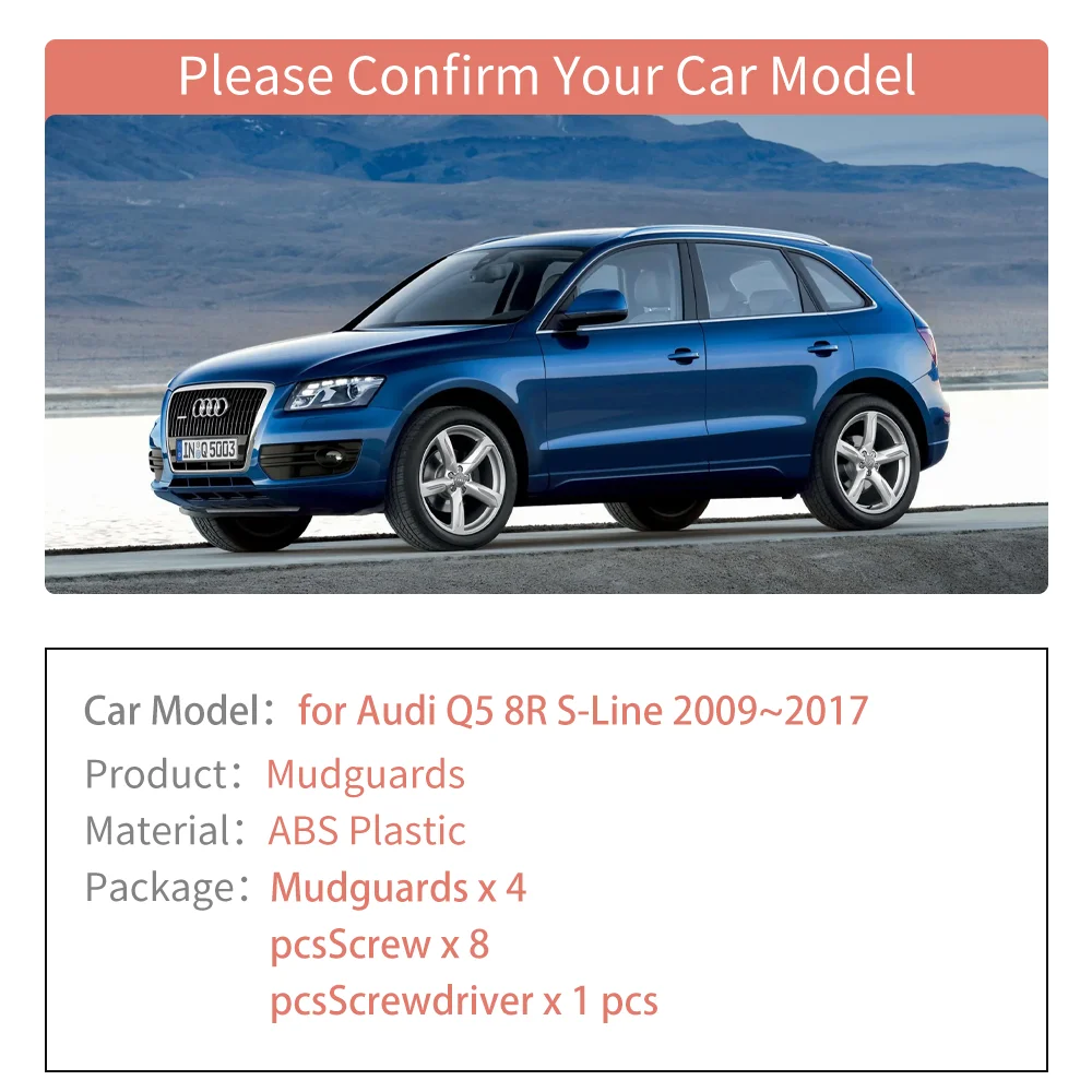 4pcs for Audi Q5 8R S-Line 2009~2017 2010 Car Mudguards Mud flaps Fender Flare Mud Flap Splash Guard Rear Wheel Part Accessories