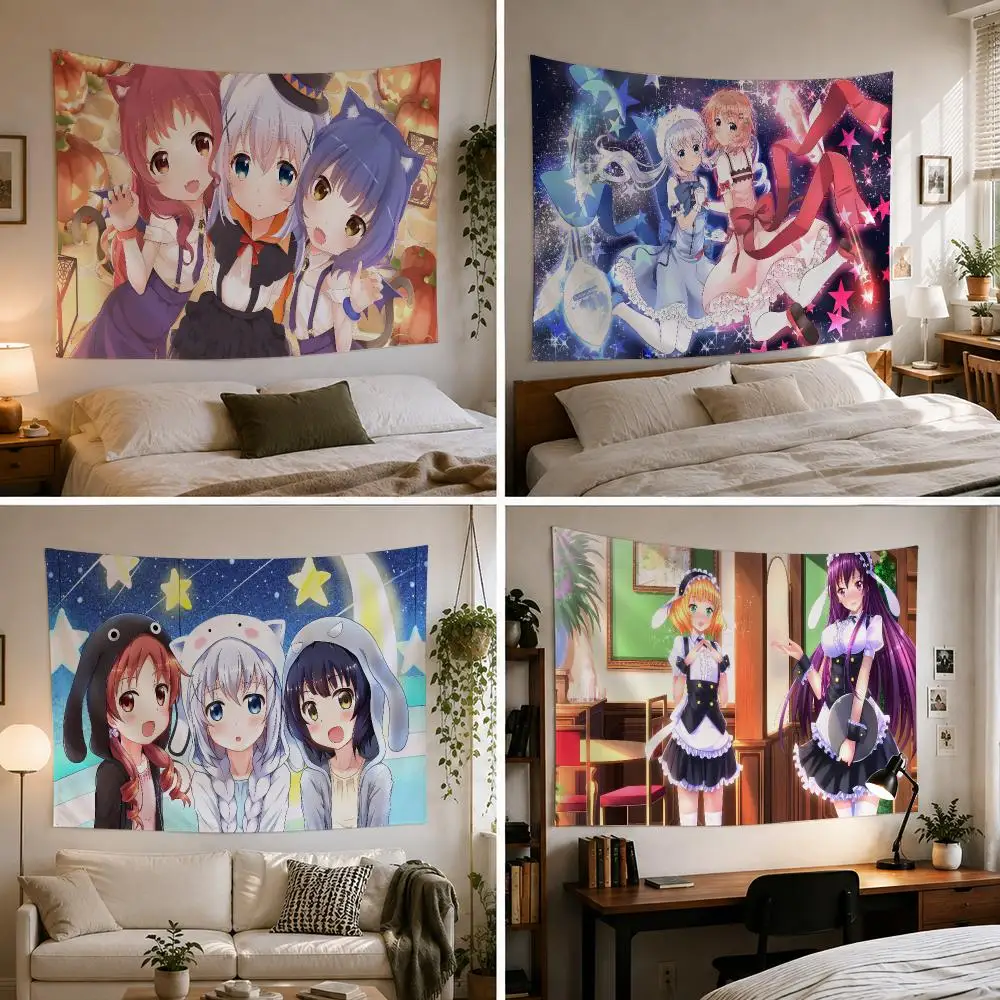 Anime Is the Order a Rabbit Tapestry Custom Living Bedroom Party Dormitory interior Wall bohemian Decoration Attached clip