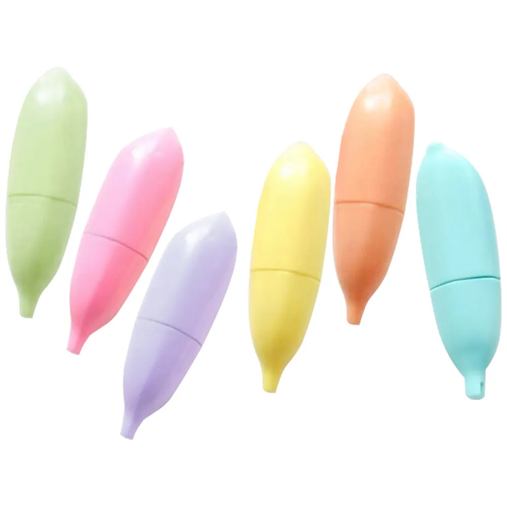 Resaltadores en forma de plátano, rotuladores de dibujos animados, pinceles de acuarela, marcadores de libros para niños y estudiantes, Mini suministros portátiles, 6 uds.
