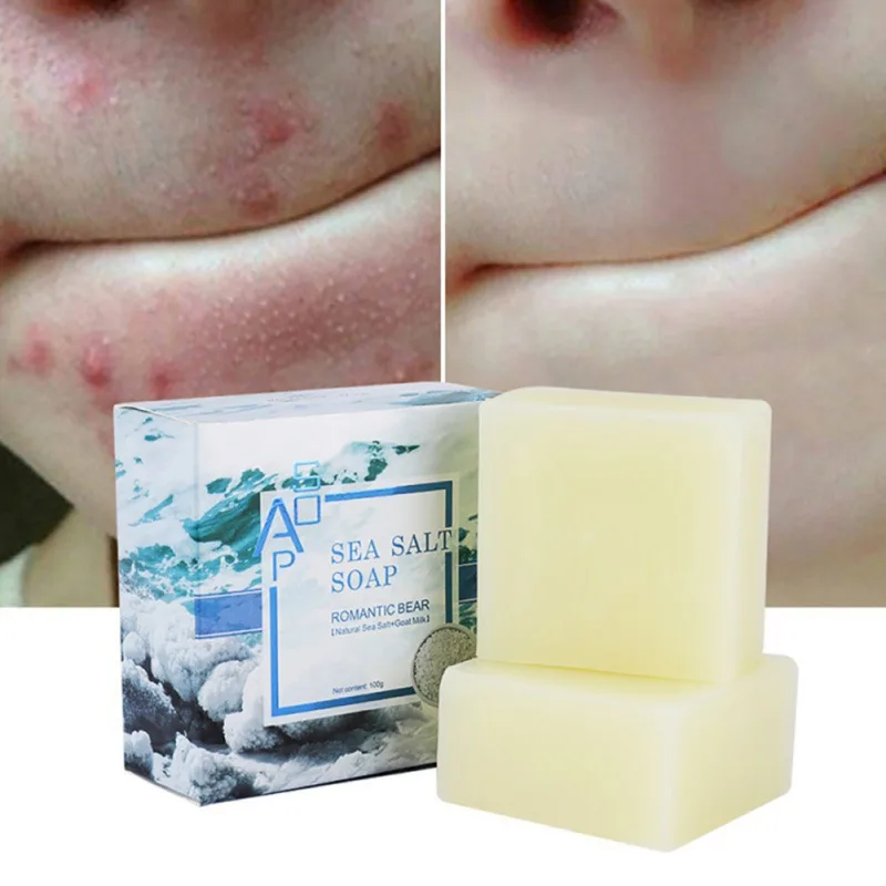 

Sdotter 100g Sea Salt Handmade Soap Face Body Cleaning Goat Milk Anti-mite Oil Control Firming Skin Care Acne Treatment Pores Sh