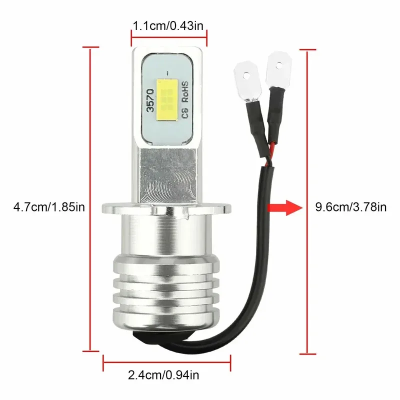 2PCS H3 LED Car Fog Light Bulb DRL Car Light 6000K 6500K 80W 12-24V 750 Chip Bright Headlight and Fog Light Replacement