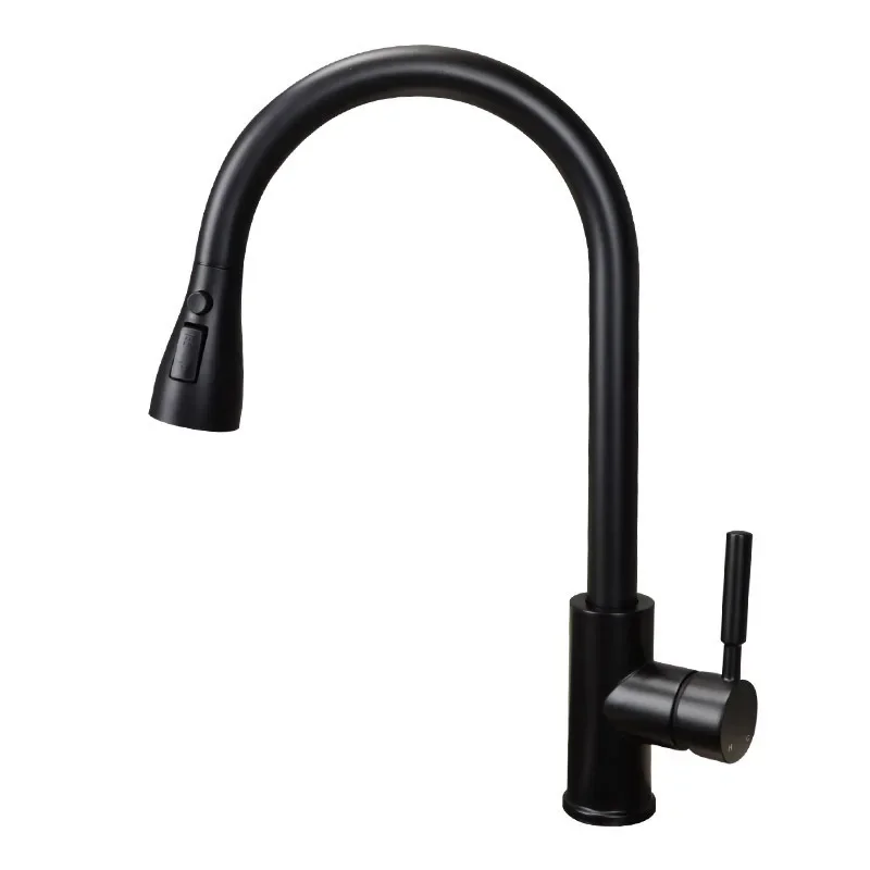 Bathroom Accessories, High Curvature Household Kitchen, Pull-out Rotatable Hot and Cold Single Hole Faucet