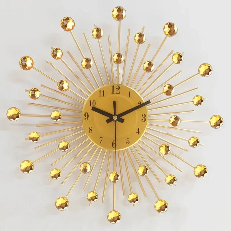 Iron Art Creative Living Room Decorative Silent Sweeping Wall Clock Silver Gold Dots On Radiation Linear High Density Dial Plate