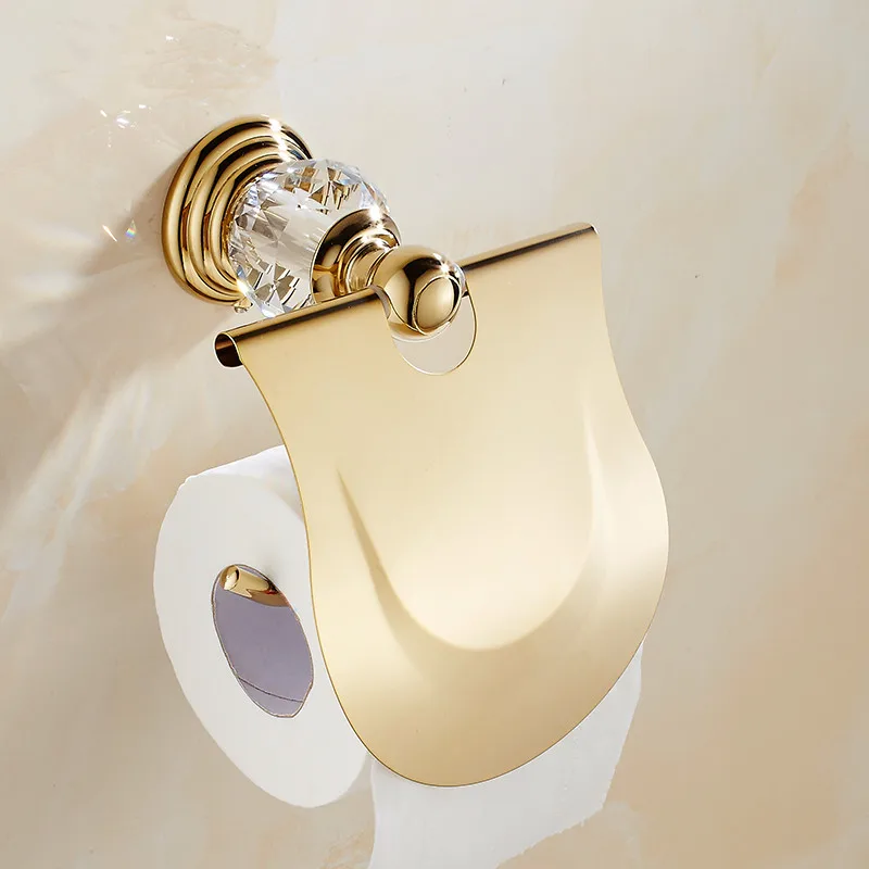 

Stainless steel gold paper towel holder Crystal bathroom hardware Toilet paper holder Roll stand