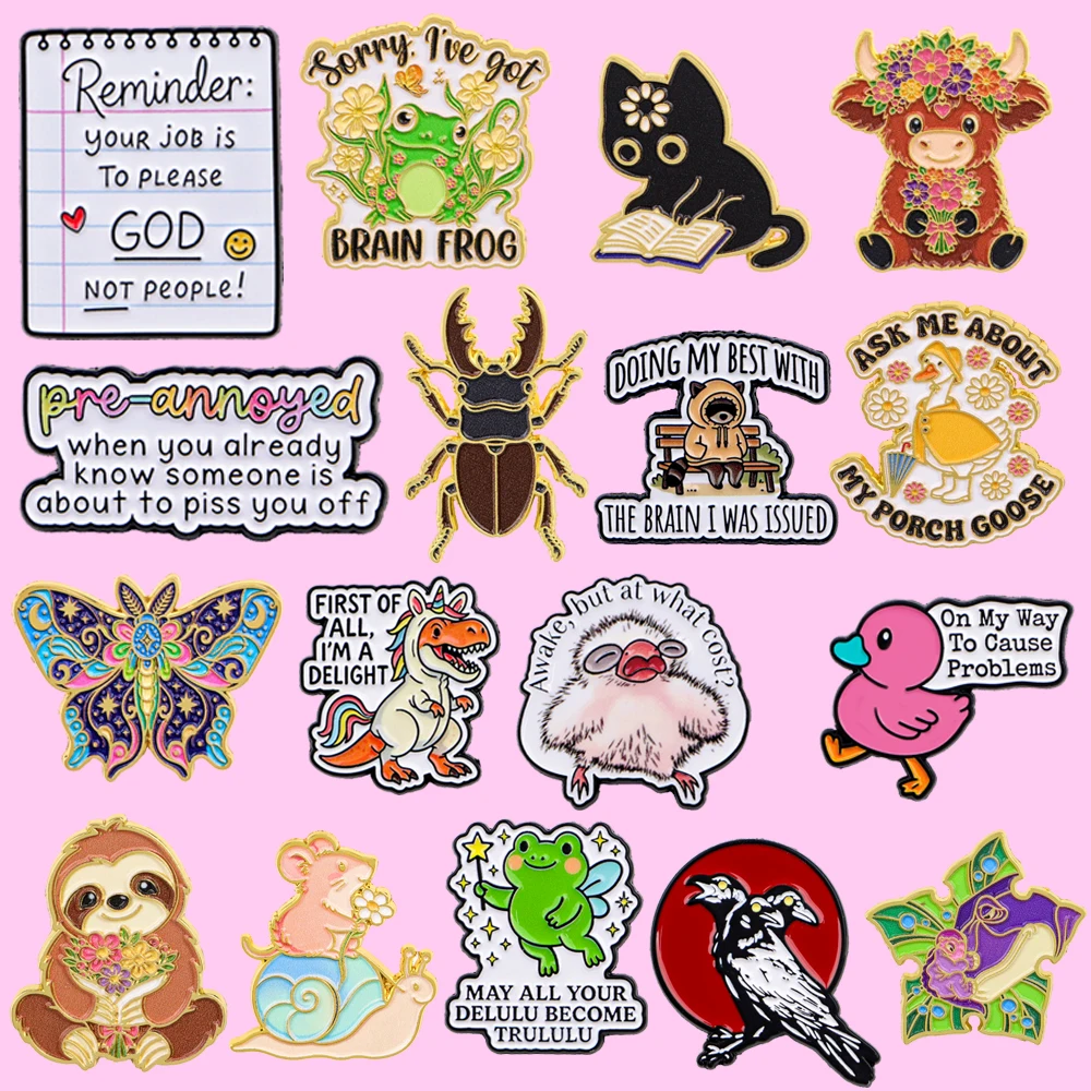 Cute Cartoon Animal Funny Quote Brooches Aesthetic  Metal Badge Ornaments for Clothes Backpack Bags Fashion Jewelry Gift