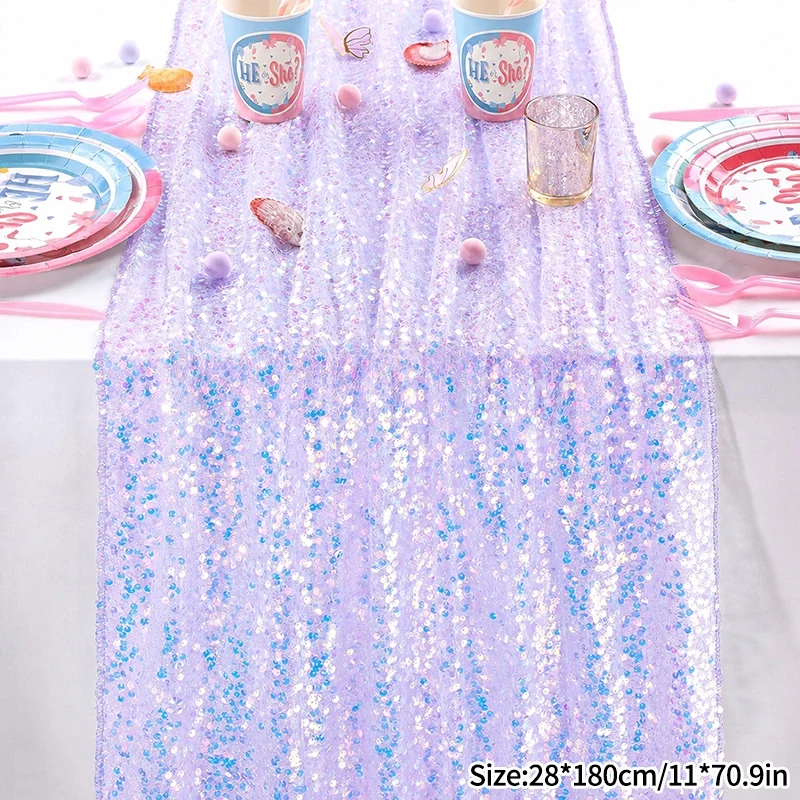 Pink Sequin Table Runner - Iridescent Sparkle Table Decor Laser Sequined Table Runner Glitter Film Tablecloth Disposable Birthday Party Tablecloth Wedding Party Banquet Decoration 16