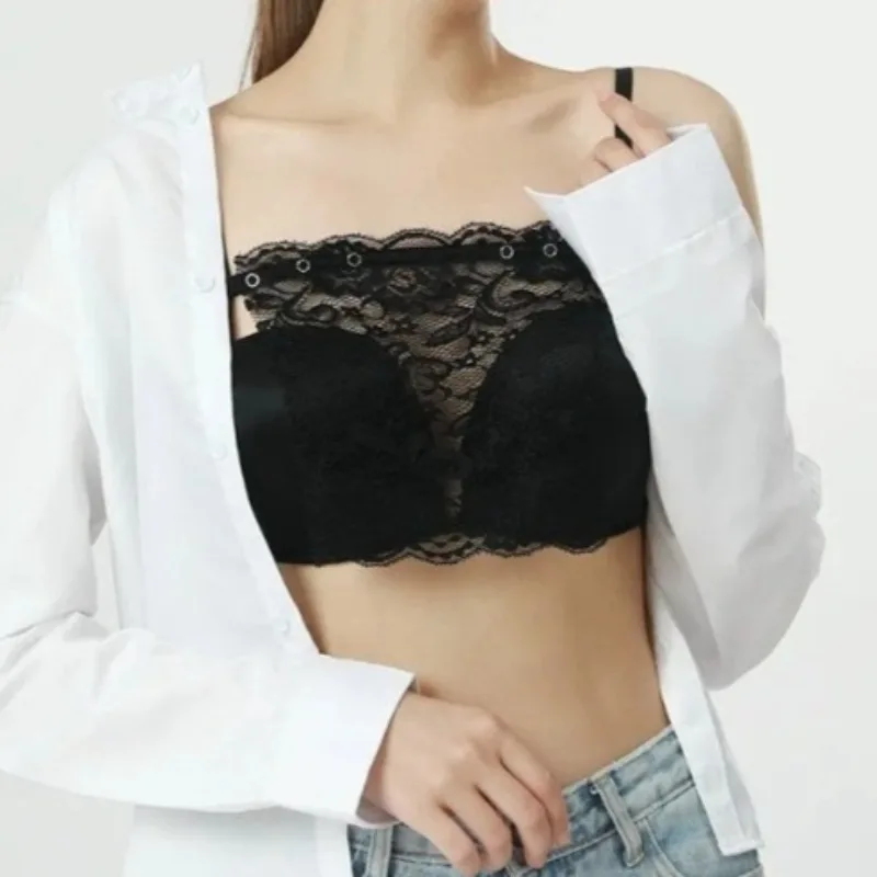 3Pcs Women Low Cut Clothing Anti-Exposure One-Piece Bandeau Top Easy Clip-on Lace Bra Insert Wrapped Chest Tube Tops Fake Collar image 4