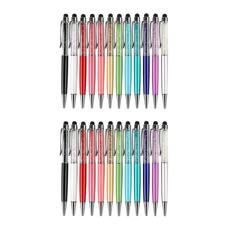 

24Pcs/Pack Bling Bling 2-In-1 Slim Crystal Diamond Stylus Pen And Ink Ballpoint Pens (12 Colors)