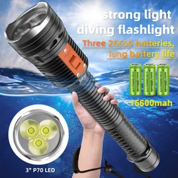 プロのスキューバダイビング懐中電灯,潜水艦,防水,100% mの水中トーチ,fishi用ディープシー,3 x hp70.2,500