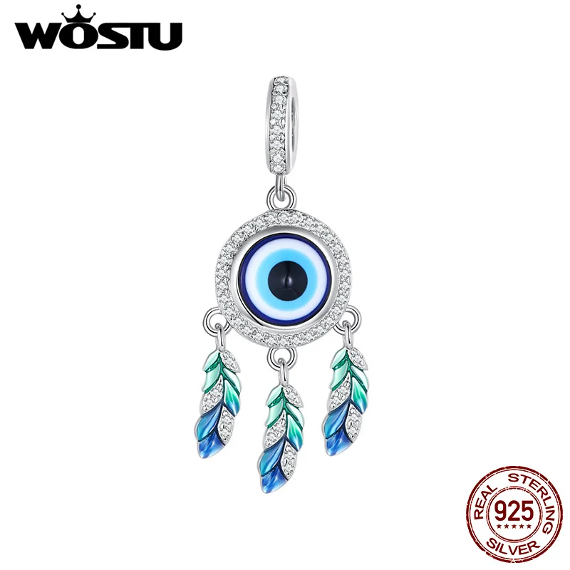 

WOSTU 925 Sterling Silver Rainbow Dream Catcher Charms Pendant Devil's Eye Beads Fit Orignal Bracelet Necklace DIY Jewelry Make