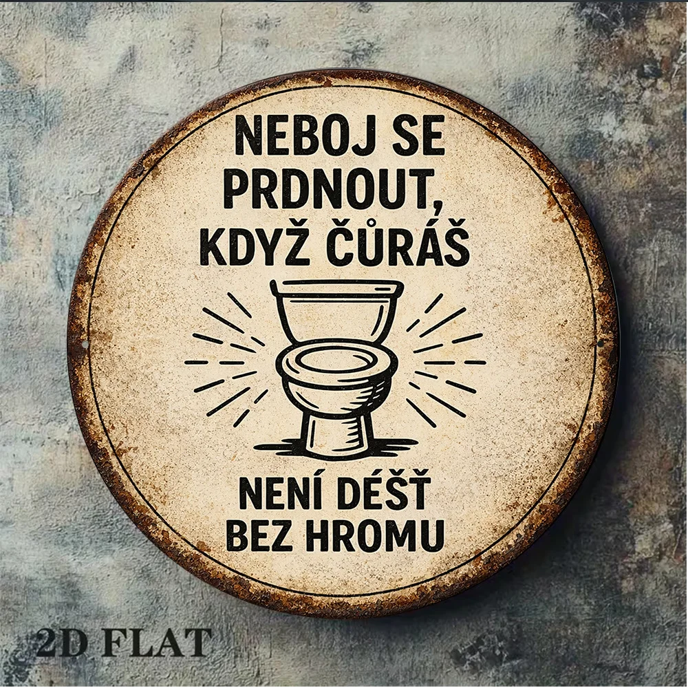 2D Flat, 1pcSuitable for Bathroom, Bar, Garage Wall Decor - Vintage Toilet Humor Sign with Czech Text & English Translation,