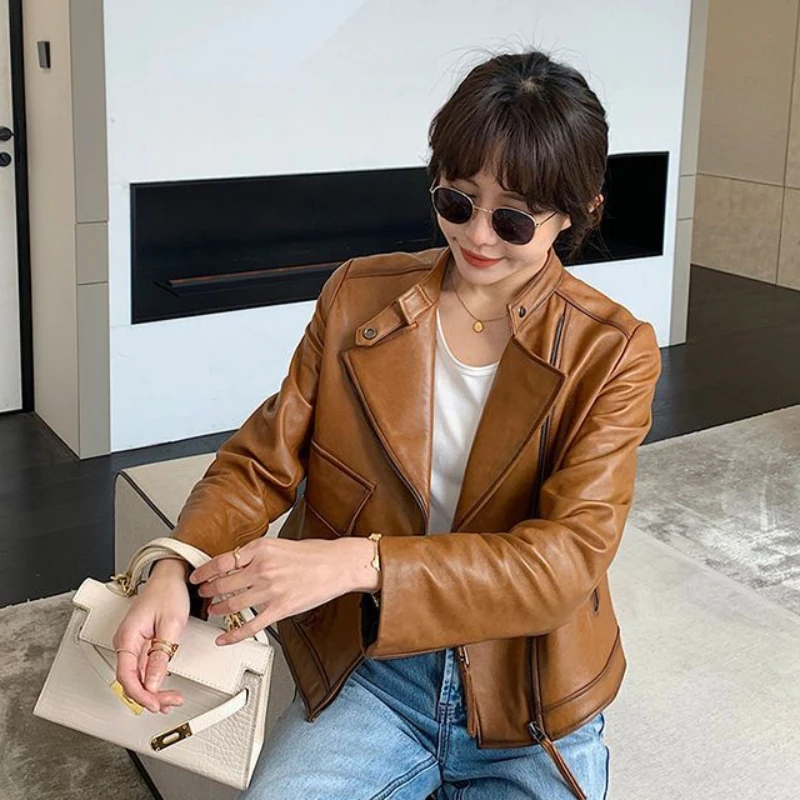 Abrigo corto de cuero templado para mujer, chaqueta gruesa Retro informal, prendas de vestir ajustadas, moda femenina, otoño e invierno, nuevo, 2024