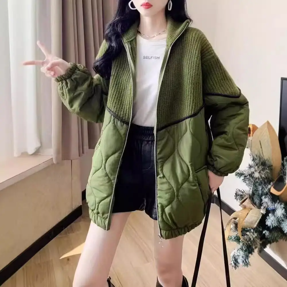 

Autumn and Winter New Women's Down Cotton Jacket Loose Splicing Knitted Splicing Cotton Jacket