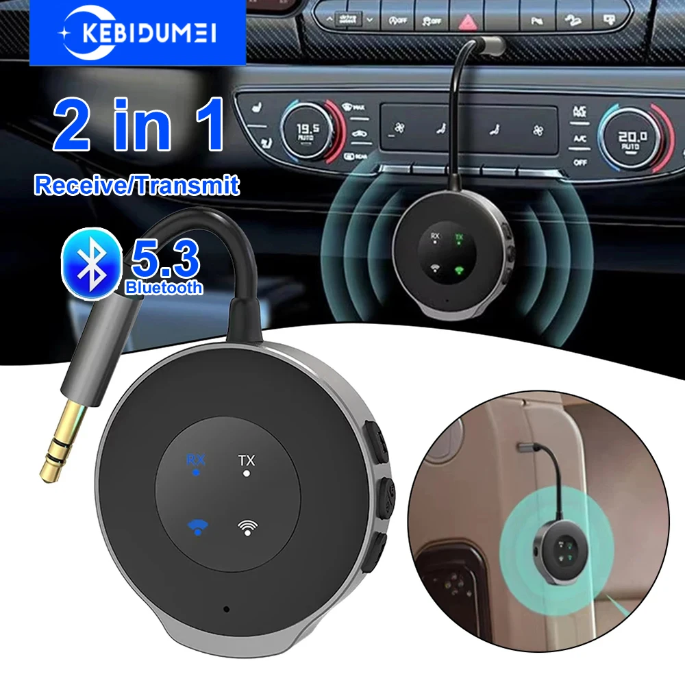 Adaptador Bluetooth 5,3 3 en 1, transmisor de Audio auxiliar de 3,5mm, receptor, adaptador de Audio inalámbrico, transmisor Bluetooth para auriculares de coche