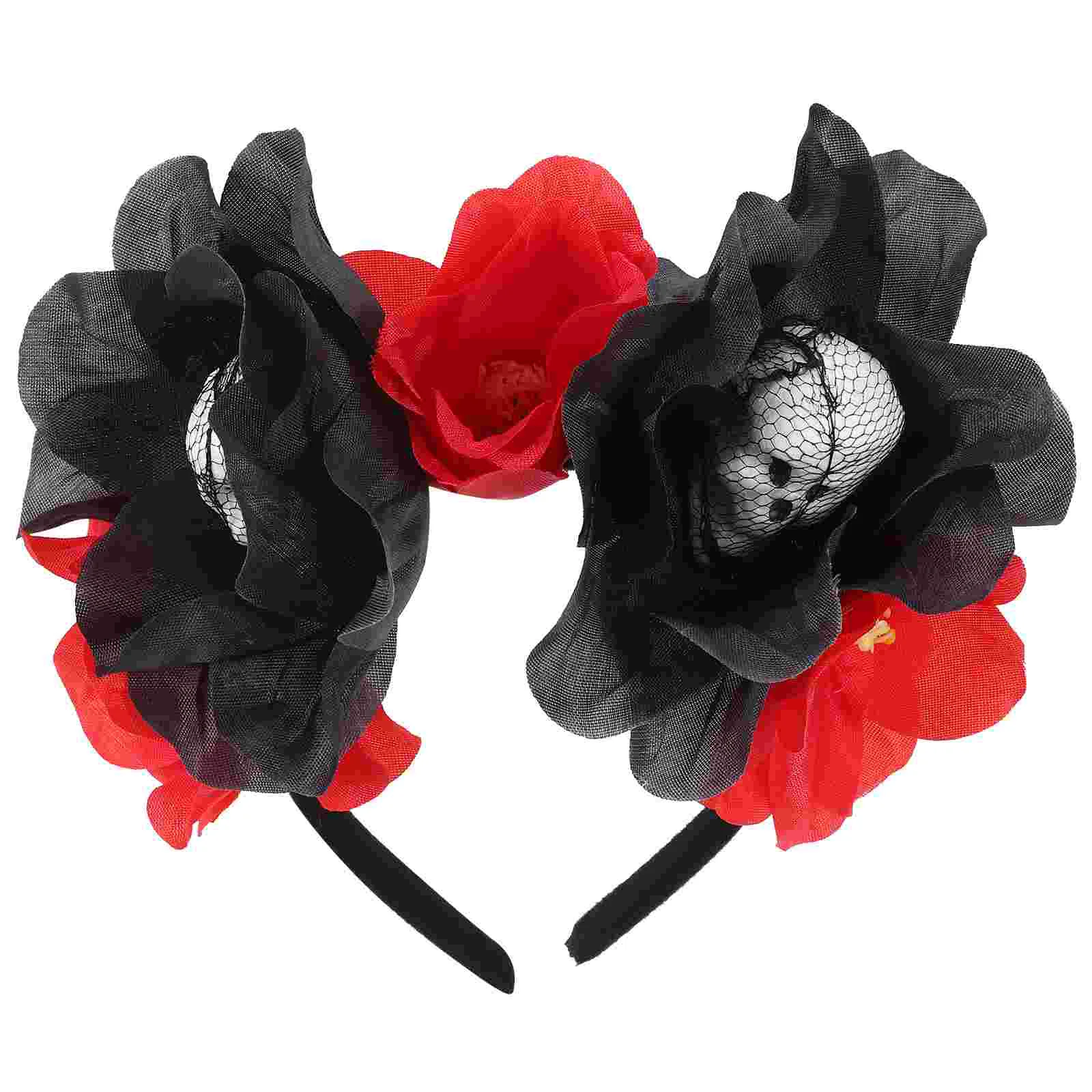 

Hair Ribbons Artificial Flower Skull Headband Rose Hoop Headpiece Halloween Decoration Red Party Hairband