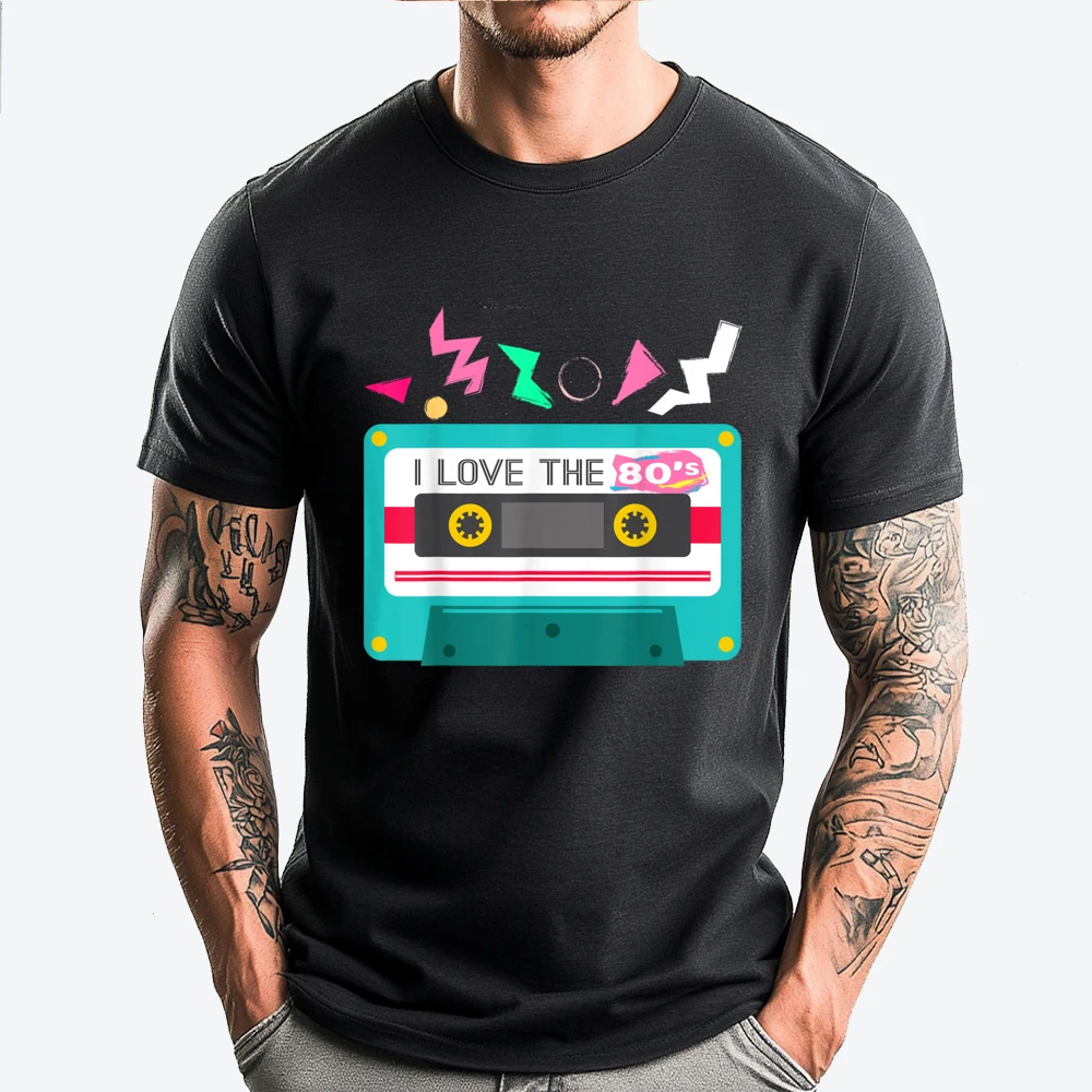 

I Love The 80s Eighties Cassette Tape White Graphic Tee Man Shirts For Men Luxury Designer Mans Short Sleeve Tee