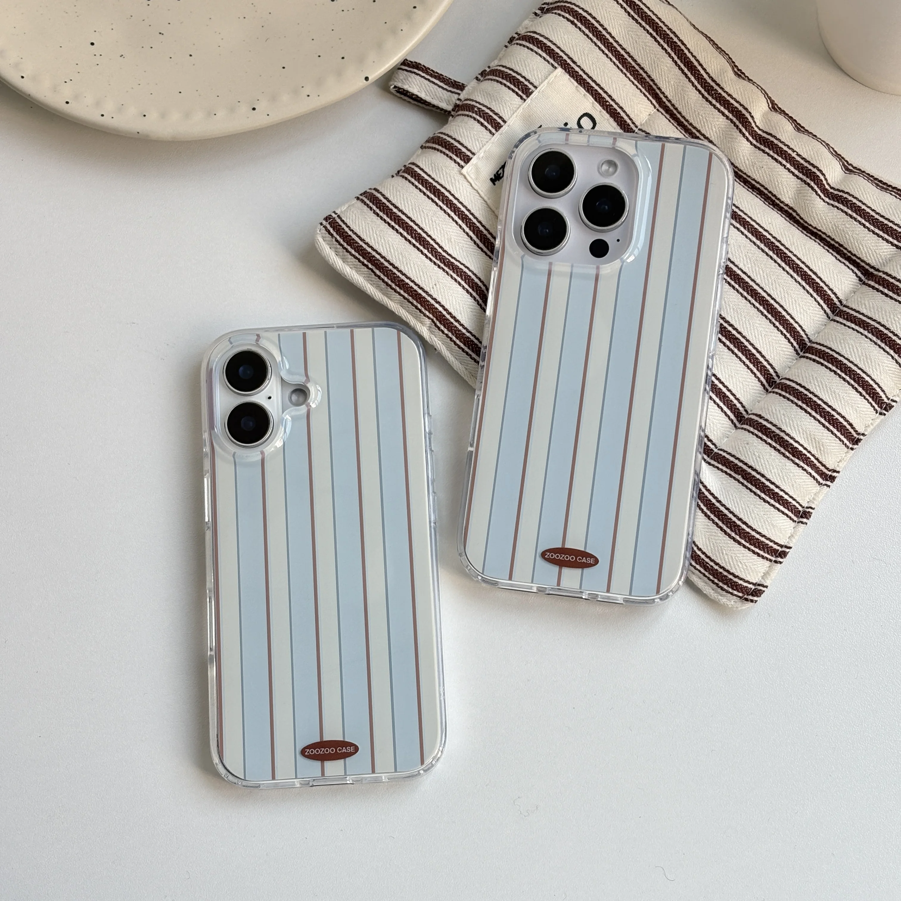 Stylish Simple Clear Blue White Streak Brown line Bright Glacial Stripes Cover Case for iPhone 12 13 14 15 16 17 Pro Max 17 Air