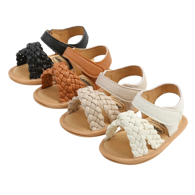 Infant Baby Girls Braided Sandals Solid Color Summer Soft Sole Open-toed Walking Shoes for Toddler Newborn Baby Sandals