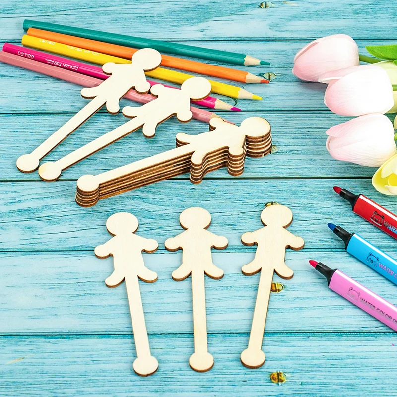 30pcs Character Craft Sticks 5.3 Inch Extra Large Character Shaped Craft Sticks Natural Wood Craft Sticks For DIY Projects