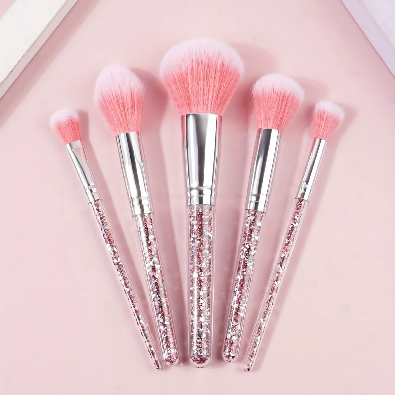 Ensemble de 5 pinceaux de maquillage avec manche en strass scintillant tendance, pinceau à poudre, pinceau à blush, pinceau à fard à paupières