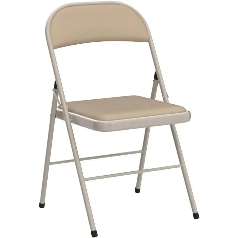 Folding Chairs with Padded Seats, Metal Frame with Fabric Seat & Back, Capacity 350 lbs,Beige,Set of 6